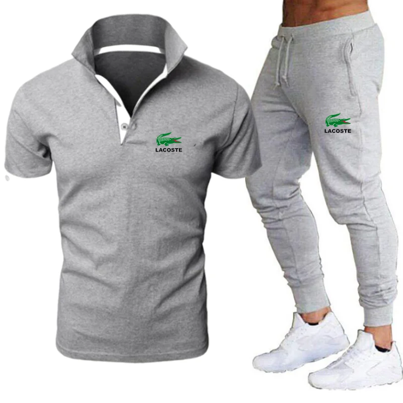 

Men's Sets New men's lapel short-sleeved POLO shirt T-shirt 2-piece summer Men's Clothing fashion light luxury brand suit