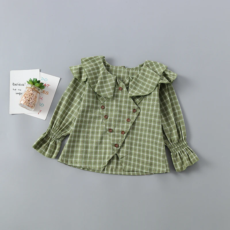 

2-7 years high quality girl clothing set 2021 new spring autumn fashion plaid shirt +denim pant kid children girls clothing