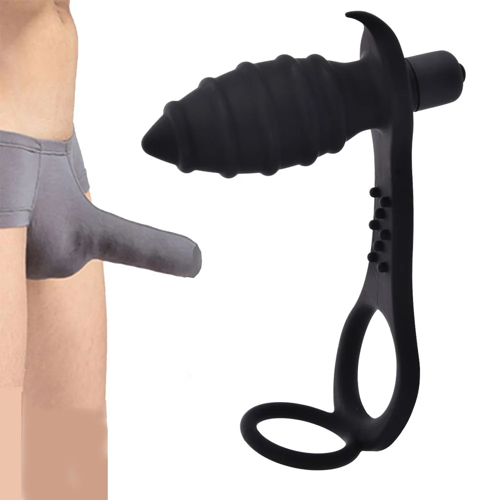 Мужской анальный вибратор силиконовый фаллоимитатор Бусины Массажер с кольцом