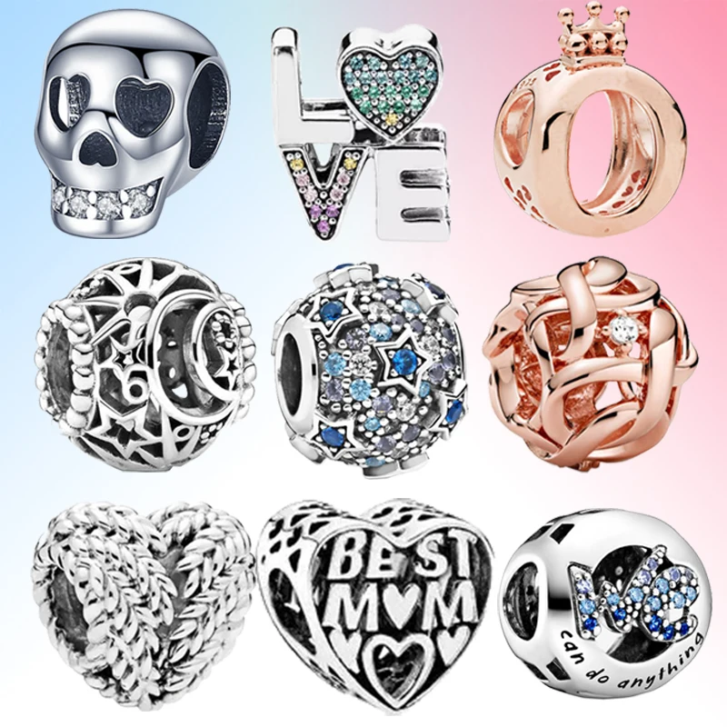 

2021 NEW 925 Sterling Silver Round shape Beads Skull Charm Fit Original Pandora Bracelet Jewelry DIY Pendant Mother's Day Bijoux