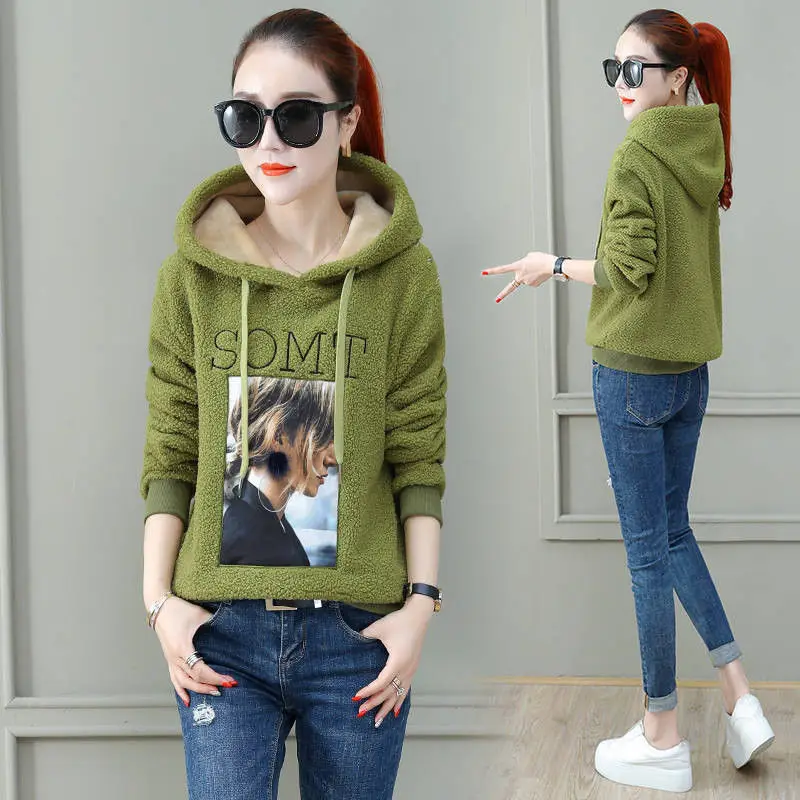 

Cashmere thickened lambskin sweater for women autumn and winter new loose coat fashion cashmere Hoodie for women