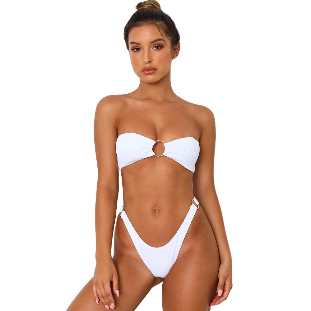 

Summer New Fashion Solid Color Strapless Bikini Euro-American Back Buckle Four-color Female Swimsuit