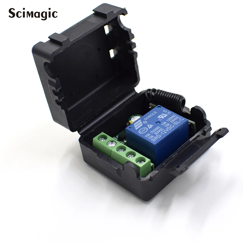 

Scimagic 433Mhz Remote Control Switch DC 12V 10A 1CH relay Receiver Module RF Transmitter with 433 Mhz Remote Controls