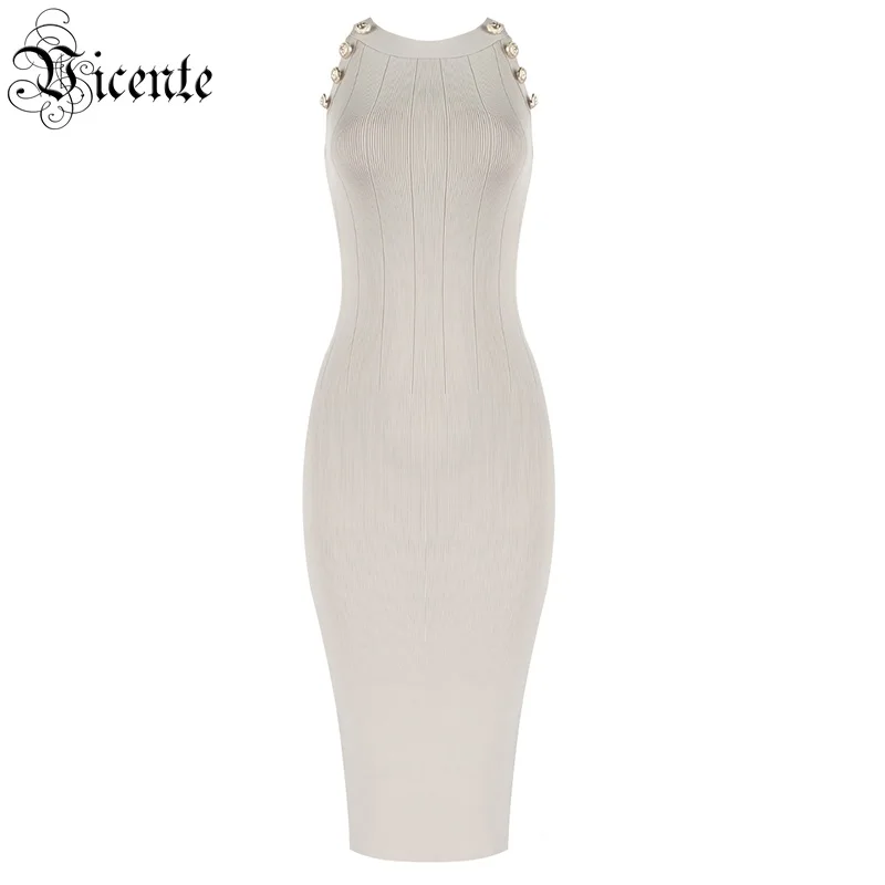 VC Новый Мода кнопки дизайн сексуальное платье без рукавов с круглым вырезом в