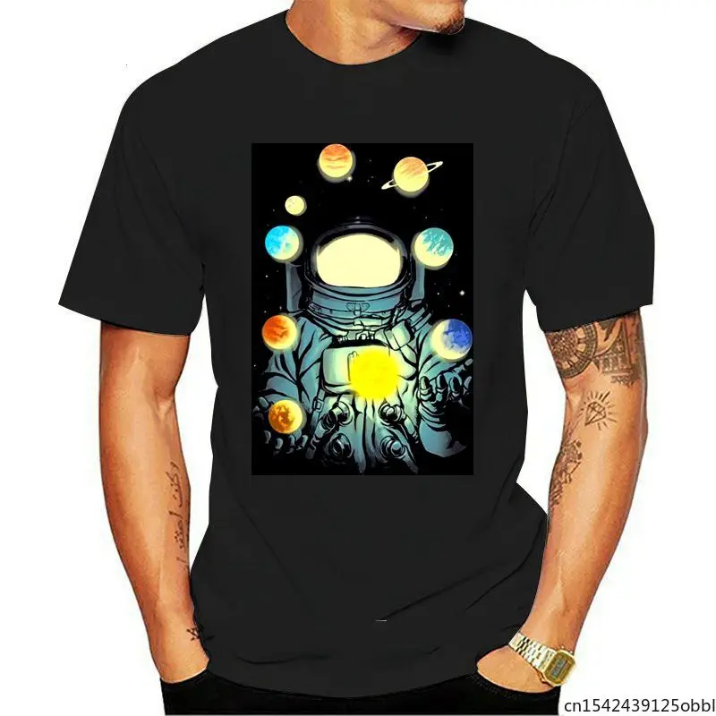 

Real Black Cool Pride Unisex Fashion Juggling Planets Space Astronaut T Shirt Man 3D Print Graphic Novelty