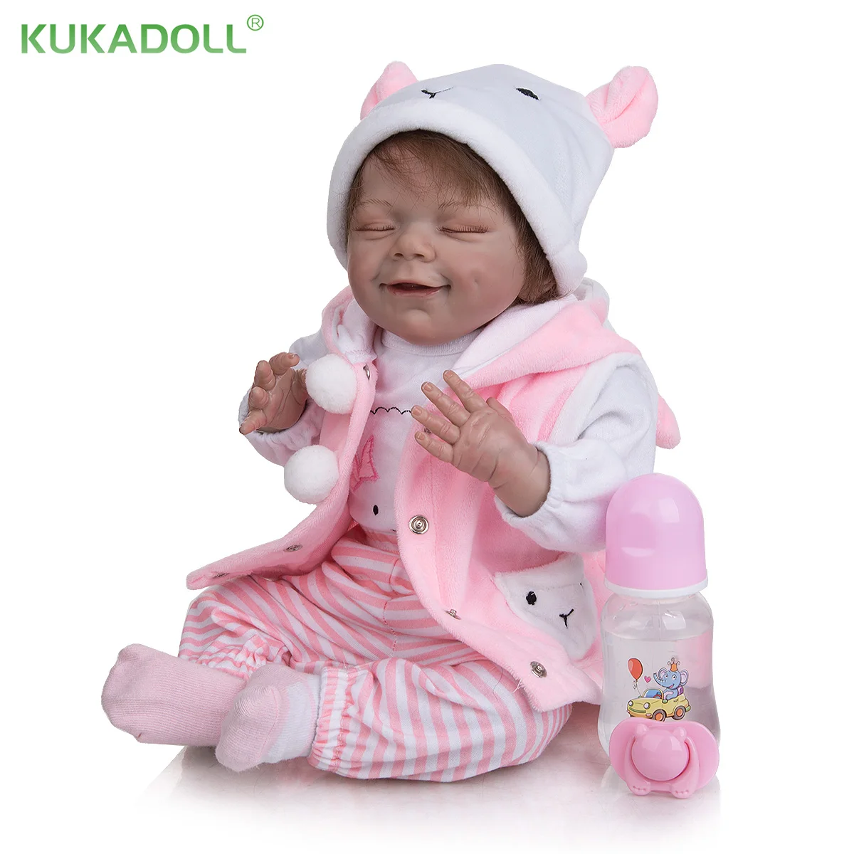 

KUKADOLL 20 Inch Realistic Reborn Doll Lovely Sheep Suit Rooted Fiber Hair Closed Eyes For Child Birthday Christmas Gifts