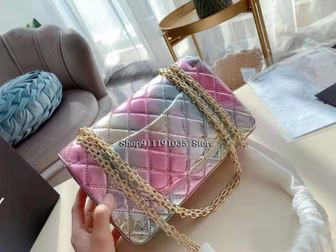 

Designer brand 100% genuine leather sheepskin colorful rainbow gradient fashion diagonal bag colorful shoulder bag size 23CM * 1