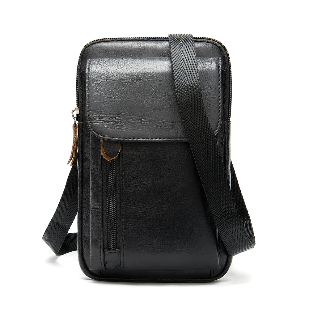 

Vintage Full-Grain Leather Bag Fashion Messenger Bag Multifunctional Wear Leather Belt 6.5 Inch Mobile Phone Waist Bag Male
