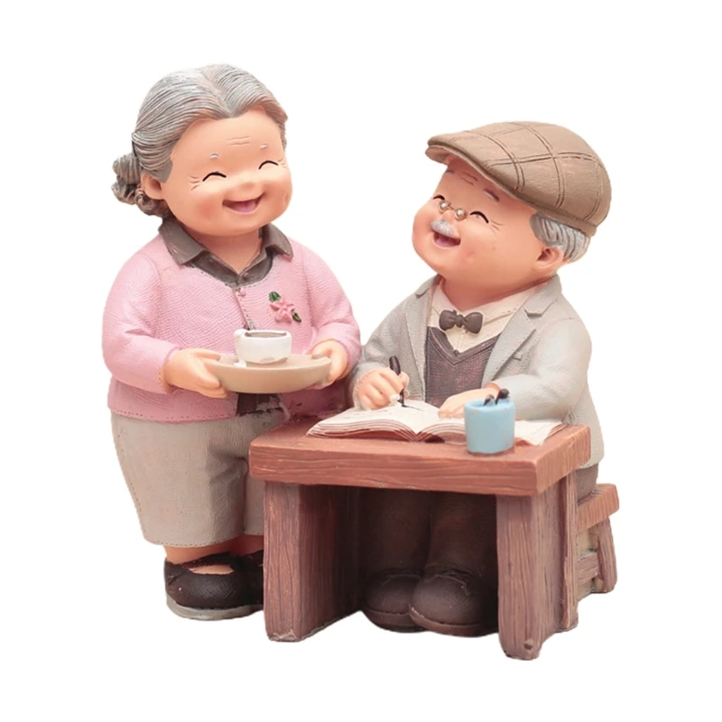 

Cartoon Elderly Couple Desktop Ornament Creative Resin Statue Decor for Home