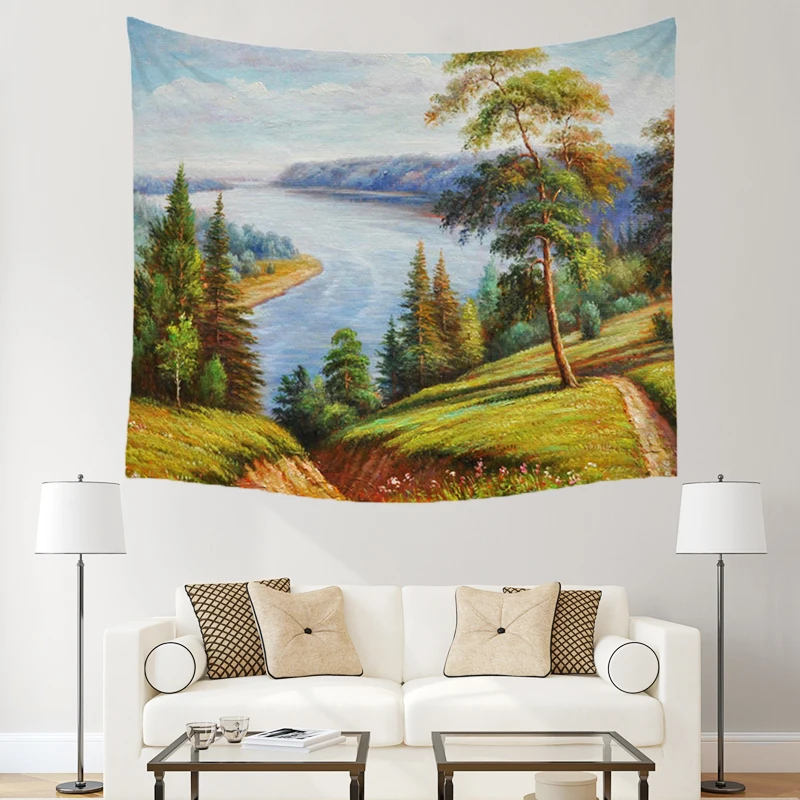 Настенный подвесной гобелен река лес покрывало домашний декоративный коврик для
