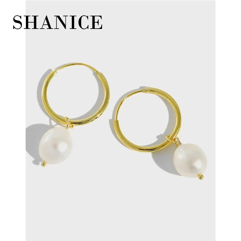 Женские серьги-подвески SHANICE из стерлингового серебра 925 пробы, круглые геометрические серьги-капельки с пресноводным жемчугом в стиле барокко