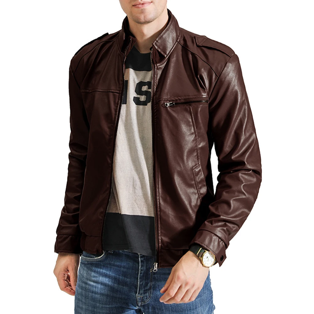 Байкерское кожаное пальто 2019 зимние мужские кожаные куртки на молнии однотонные