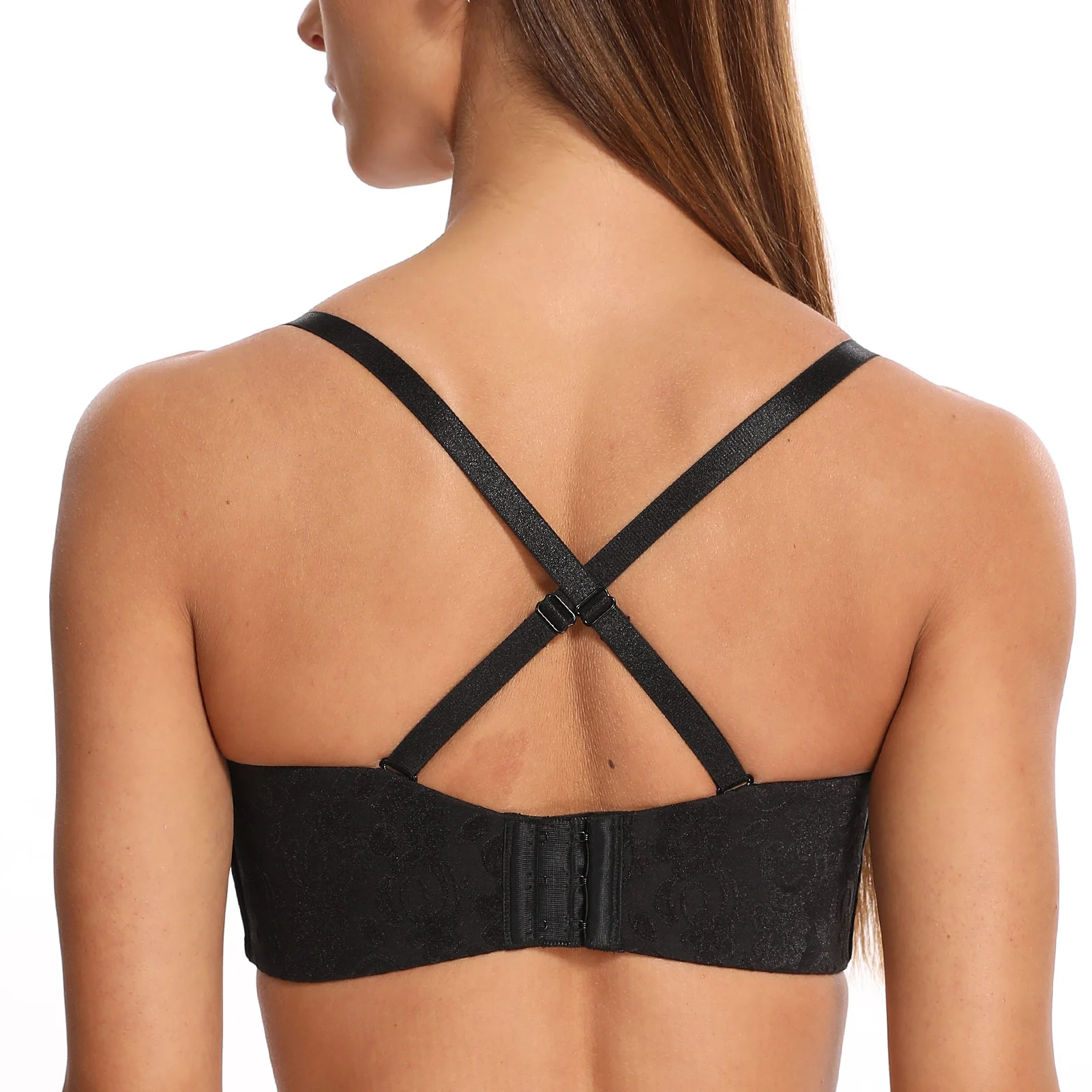 MELENECA Women's Unlined Strapless Bra with Underwire Minimizer for Large Busts Seamless Jacquard Fabric