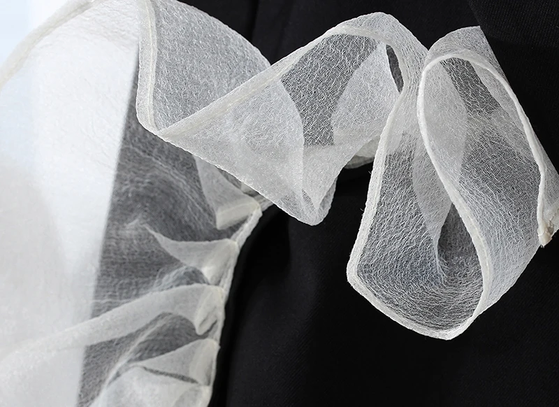 

[EAM] Women Black Ruffles Organza Irregular Blazer New Lapel Long Sleeve Loose Fit Jacket Fashion Spring Autumn 2021 1DD8076