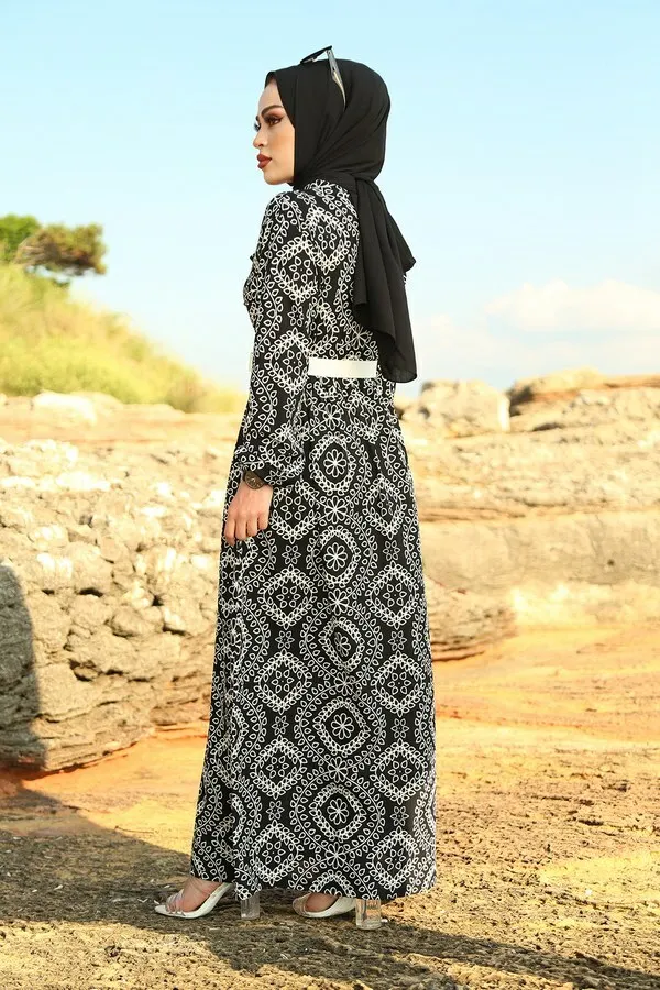 

MDI Ethnic Pattern Articulated Shirred Dress Yellow