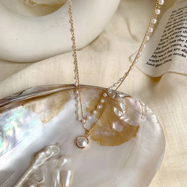 Женское колье чокер с двойным слоем и подвеской из настоящего жемчуга новинка