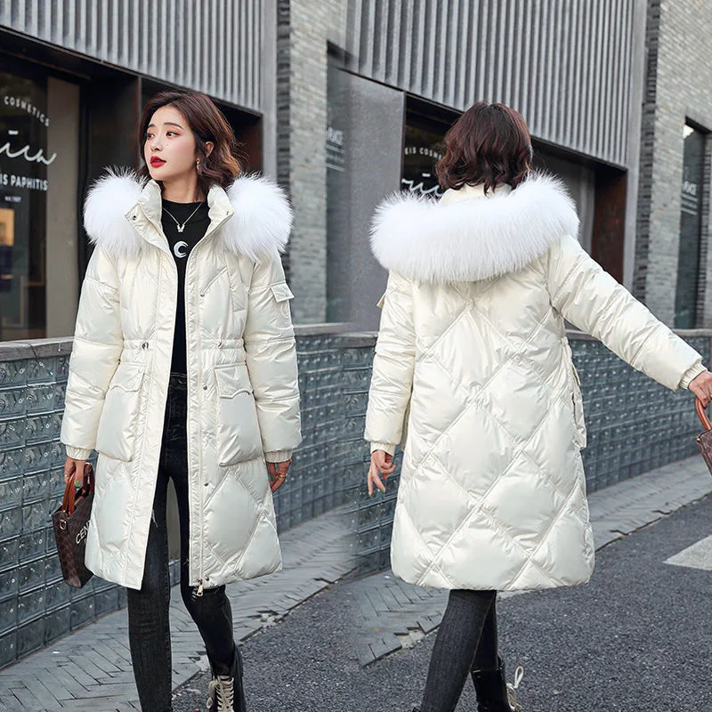 

2021 Women Winter Jacket Quality Coat Long Female Parkas Clothing Plush Collar Hooded Thick Warm Front Pockets M-3XL