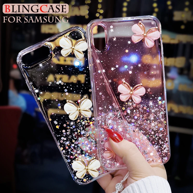 Блестящий чехол с алмазной бабочкой для Samsung Galaxy S10 s10e S9 S8 Plus Note 8 9 A7 A9 A9s A6 A8 2018 J2 Pro J4