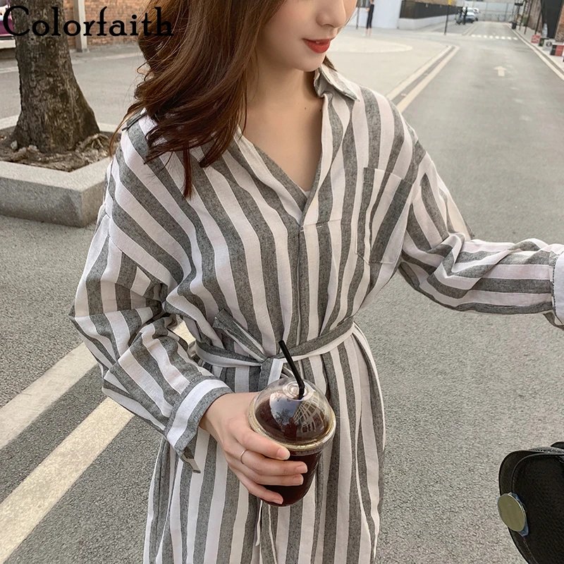 Colorfaith новинка 2020 весна-лето женские платья на шнуровке с бантом в полоску