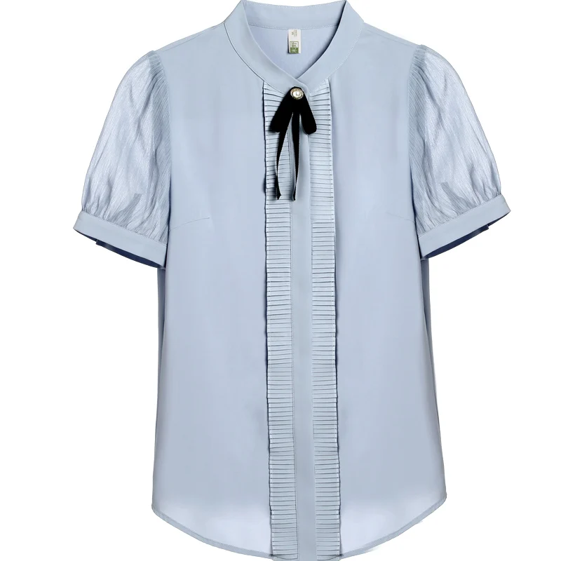 

Shirt for Women 2021 Summer New Sweet Tie-Neck Chiffon Short-Sleeved Shirt Refined Stylish and Versatile Loose Shirt