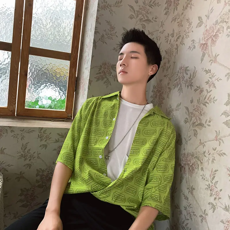 IEFB/мужская одежда с персонализированным принтом рубашка рукавом до локтя