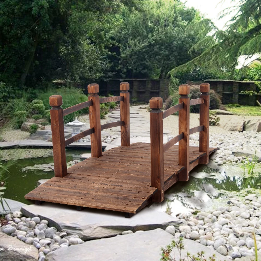 Puente de arco peque&ntilde;o, puente de madera para exteriores, patio, paisaje de madera anticorrosiva, 150x67x56CM, Color carbonizado [disponible en EE. UU.]-5