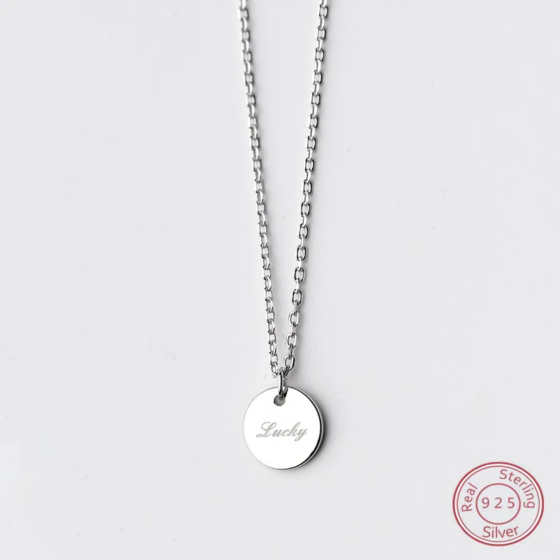 Dingxu 925 Sterling Silver Round choker Necklace Small Female Circle Lucky Letter Charm for Women Dropshipping Boho Jewelry | Украшения и