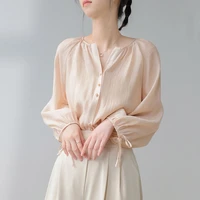 womens shirt female japanese korean style design summer thin apricot blouse long sleeve loose button v neck top lady blouses