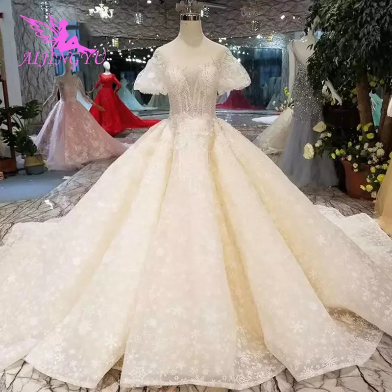 

AIJINGYU платья кружевные цветные атласные 2021 свадебные сайты платье со шлейфом качественное мусульманское свадебное платье