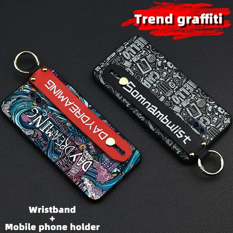 Чехол для телефона с ремешком OPPO Reno противоударный чехол граффити модный