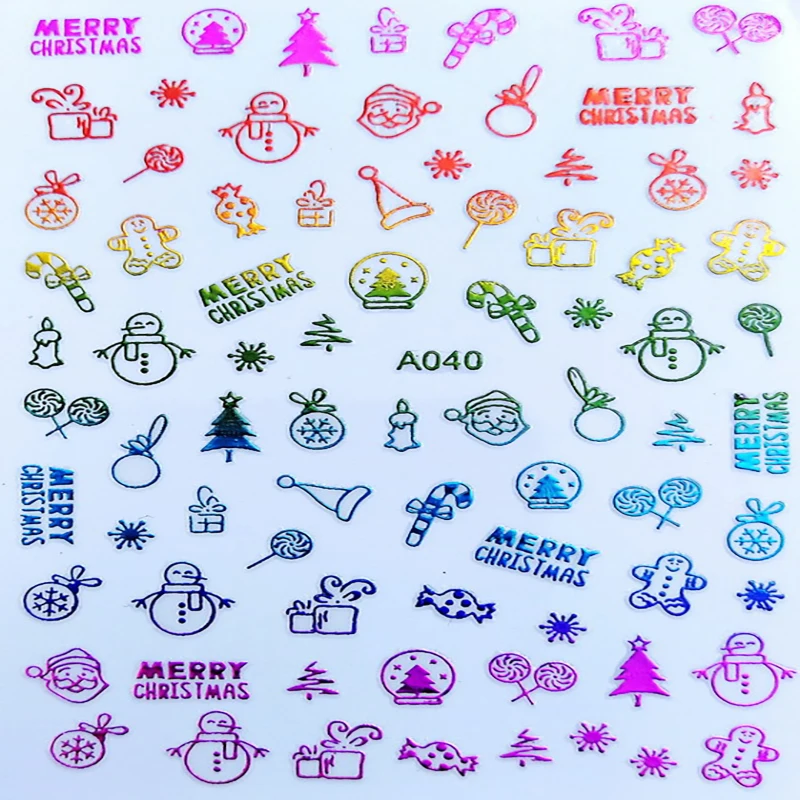 

1PCS Colorful Gold Christmas Nail Sticker Santa Snowflake Elk Nail Slider Moon Star Nail Art Decoration Decal
