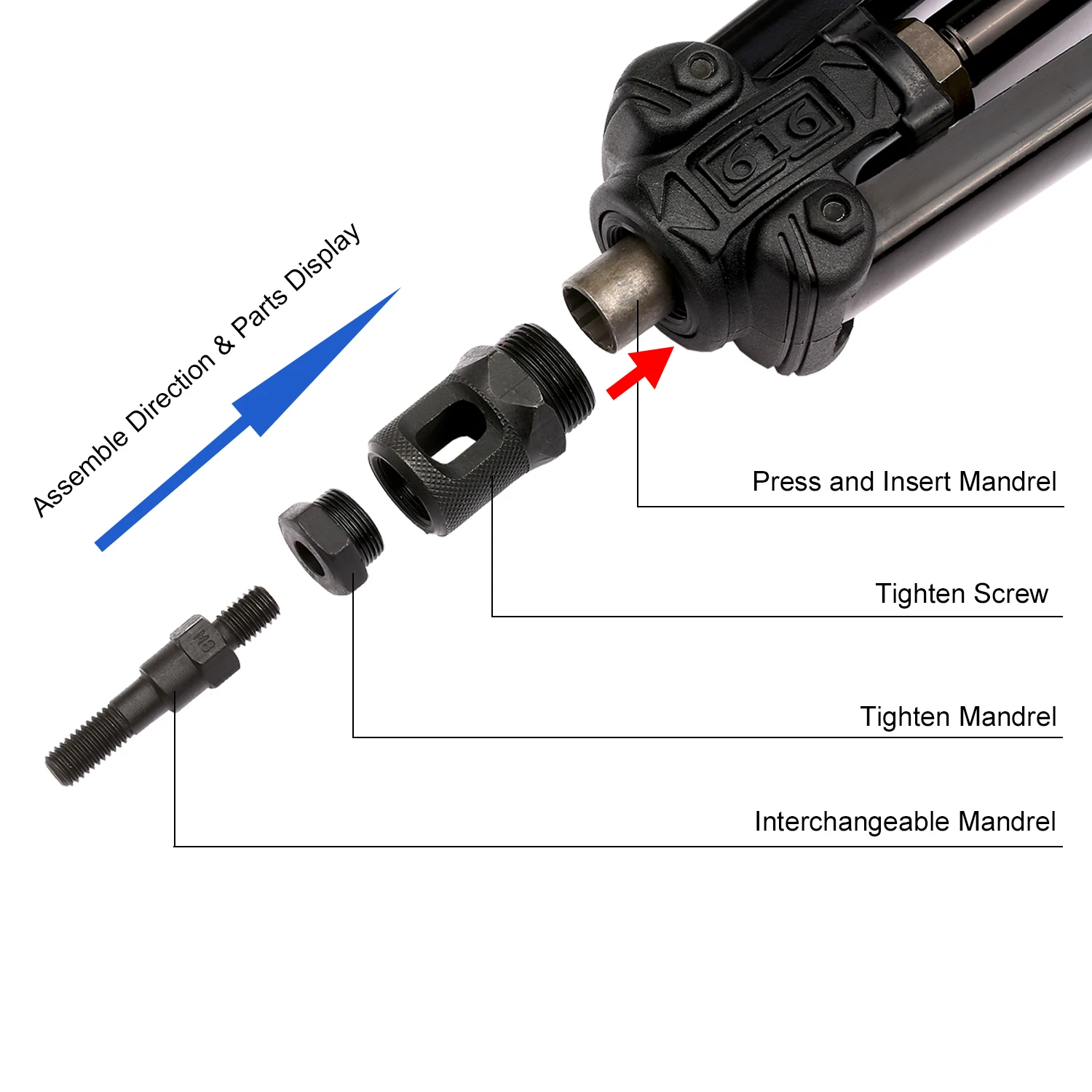 

Rivet Nut Tool 14in Auto Pumping Rod Rivet Setter Kit with 7Pcs Metric Mandrels M3 M4 M5 M6 M8 M10 M12 Installation kit
