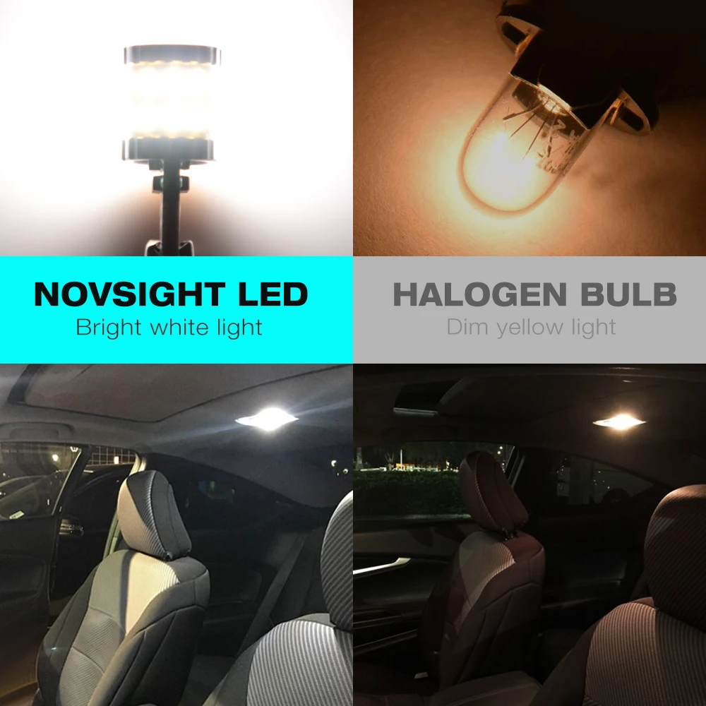 NOVSIGHT 10 шт. Авто T10 6500K светодиодный светильник для дома лампы для чтения W5W 300LM купол подсветки перчаточного ящика супер яркий 12/24V Подсветка регистрационного номера