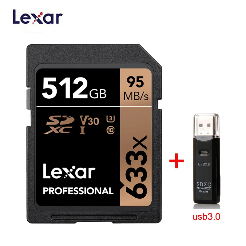 512GB Lexar 95 м/с 633x16G 32 ГБ U1 SDHC 64 Гб 128 ГБ 256 ГБ U3 SD карта SDXC класс 10 карта памяти для 1080p 3D 4K видеокамера - Емкость: 512GB