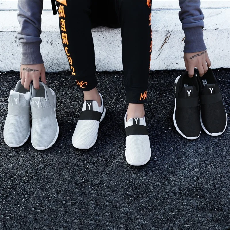 Мужские сетчатые дышащие кроссовки без шнуровки легкие простые беговые мужские 3