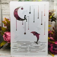 a4 29cm moon fishing dolphin meteor diy layering stencils wall painting scrapbook coloring embossing album decorative template