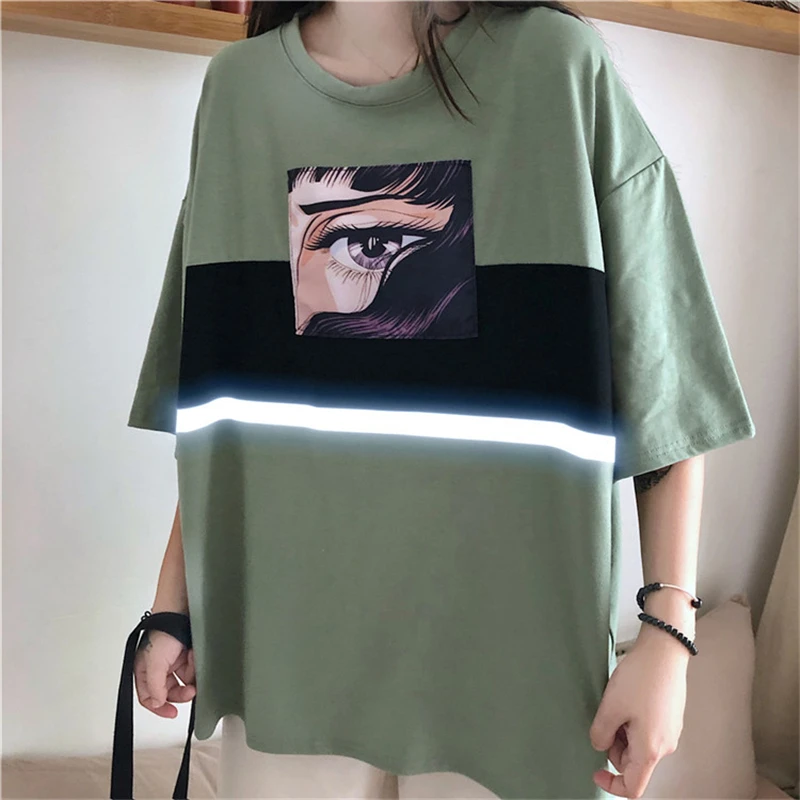 Женская свободная футболка с коротким рукавом рисунком из хлопка со