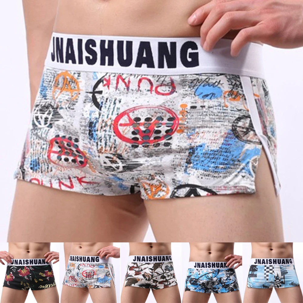

Men Boxers Soft New Underwear Trucks Boxer Floral Printed Panties Homewear Shorts Breathable Pouch Cotton Underpants Male