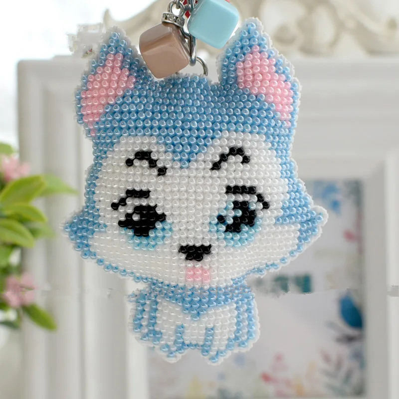 

Cute Husky Dog Cross Stitch Key Chain New Print Bead Embroidery Handmade Material Bag DIY Self Embroidered Christmas Gift