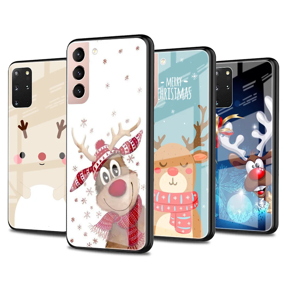 

Glass Case For Samsung S20 FE S21 Phone Cover for Galaxy S10 S9 S8 Plus Note 20 Ultra 10 Lite 9 S10e Coque Christmas Reindeer