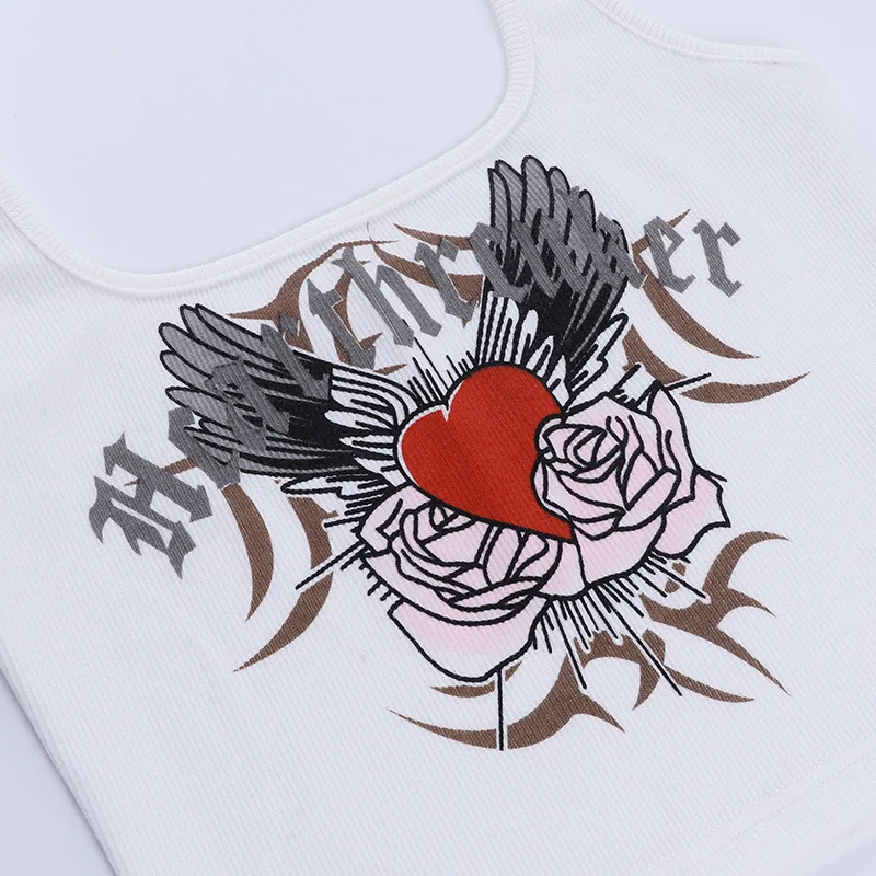 

NEONBABIPINK Cyber Y2k Love Wings Printed White Ribbed Tank Top Summer Clothes for Women Sexy Trendy Crop Tops N98-AF10