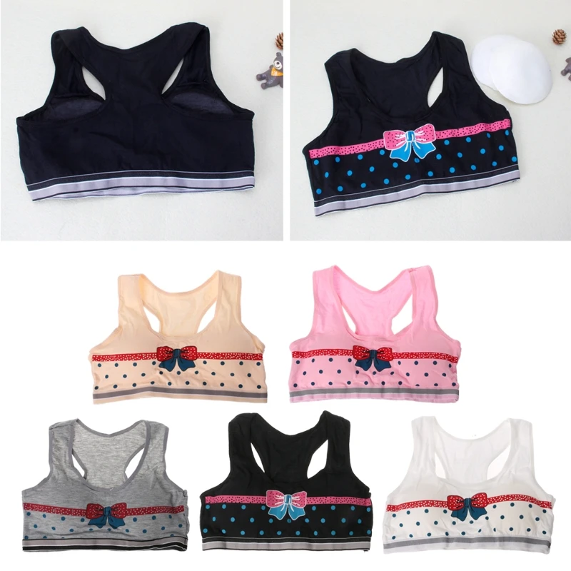 

Soft Cotton Training Bras for Baby Girls Cute Bow Dot Belt Vest for Teenager Bra 8-14 Years Old