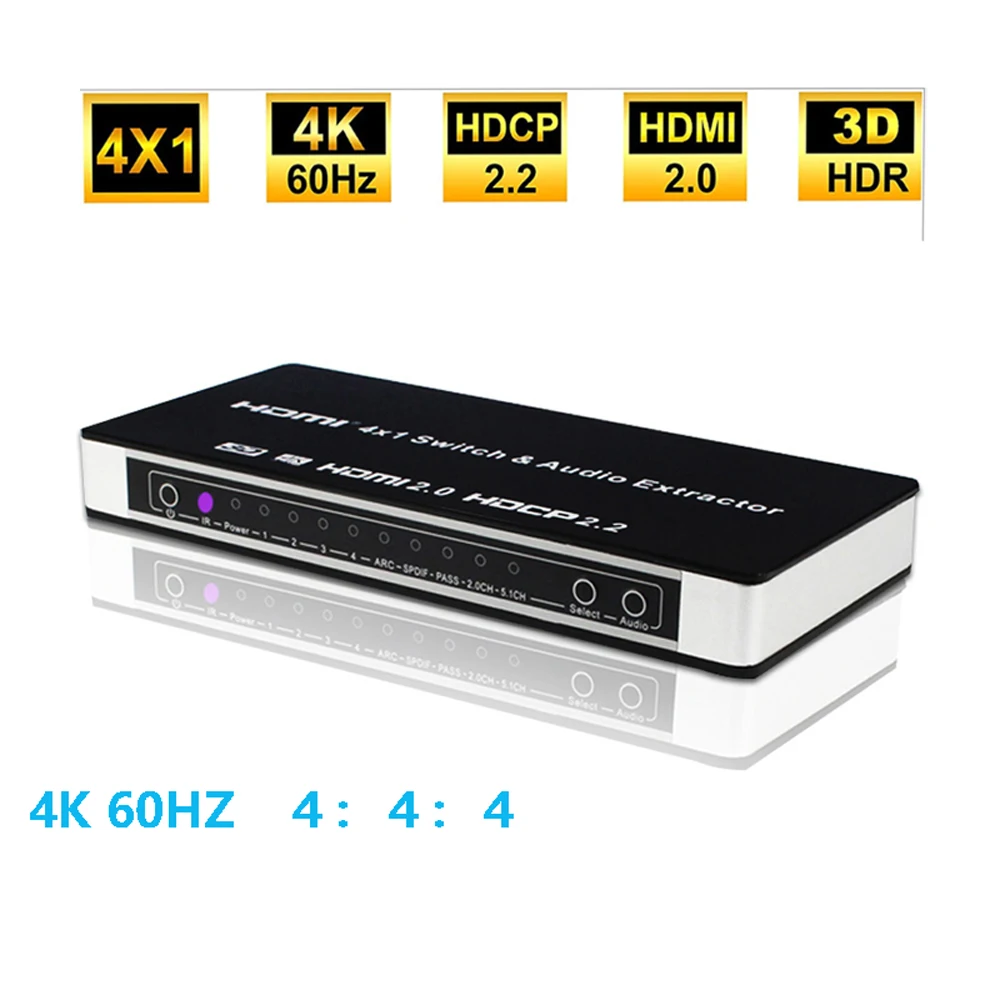 

HDMI 2.0 switcher with audio four in one out HDMI2.04X1 audio splitter switch, HDCP2.2 version 4K 60HZ 4:4:4