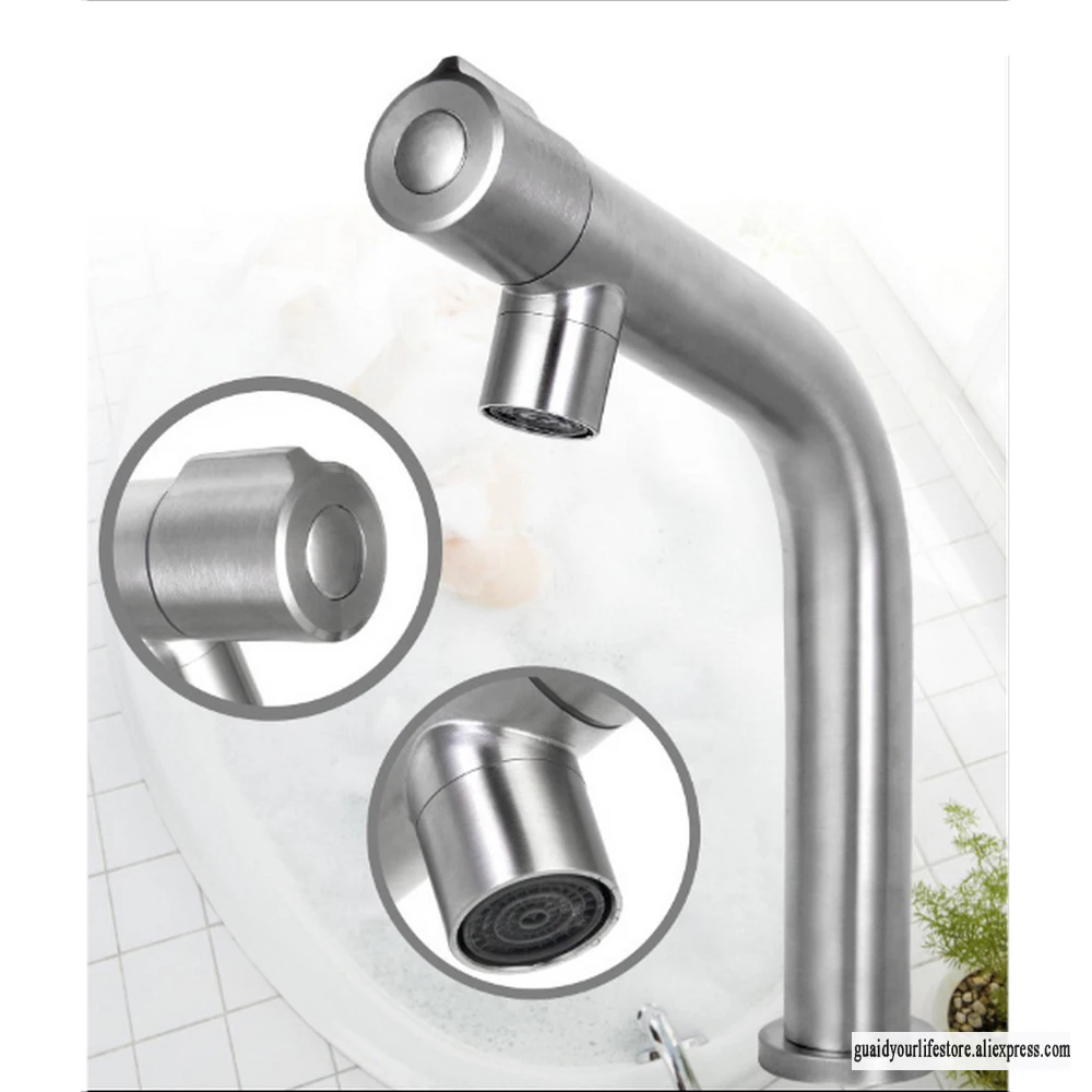 

Stainless Steel Basin Faucet with Single Cold Bend Quickly Open Type Basin Faucet Rust Corrosion Resistance Bathroom Sink Tap