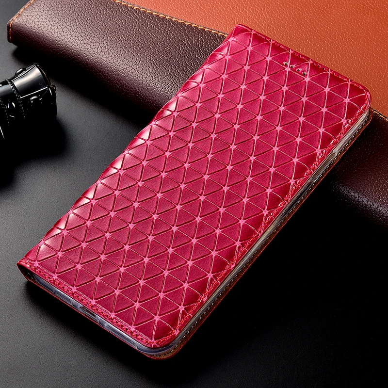 

Genuine Leather Grid Case For xiaomi Poco X2 X3 NFC F1 F2 M2 Pro Flip wallet Magnetic capa bags cover