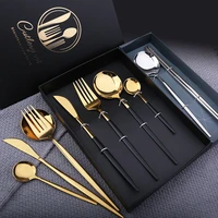 mirror polished dinnerware set stainless steel black gold knifefork coffee spoon cutlery gift dishwasher safe cutlery set