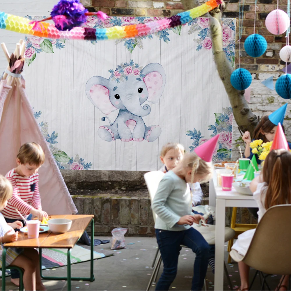 OHEART Baby Shower Party Elephant Backdrops for Photography Moon Star Banner Portrait Photo Studio | Дом и сад