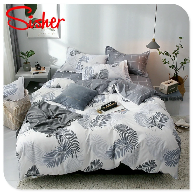Sisher Simple Bedding Sets floral White Leaf Duvet Cover Set Single Double Queen Size King Bedclothes Quilt Plant No Bed Sheet