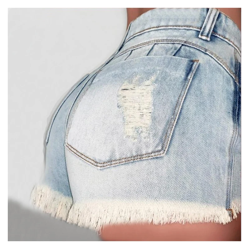 

Women's Pants Cross Border Special Light Color Ripped Shorts Hot Women's Jeans Hole Tassels Sexy Denim Shorts Women's Short