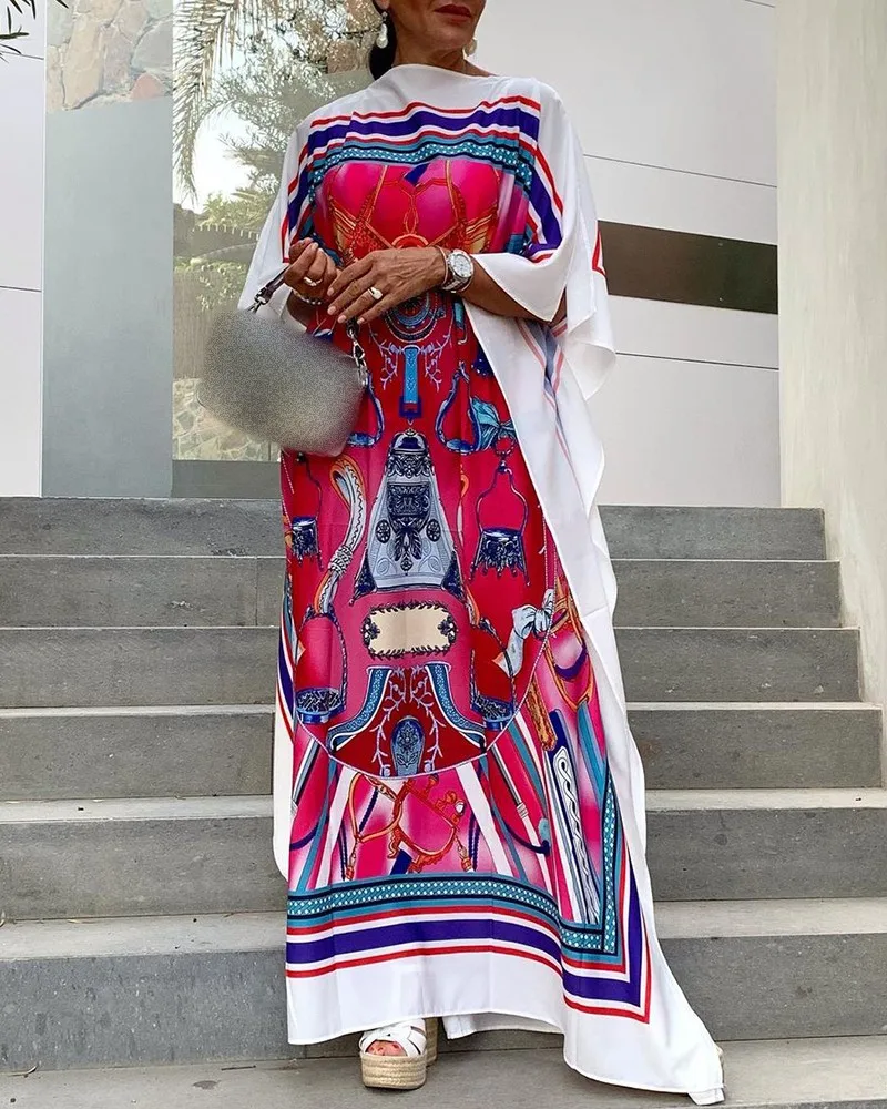 

Женское платье с принтом барокко, свободное повседневное удобное платье с рукавами «летучая мышь» и круглым вырезом, домашняя одежда, новин...